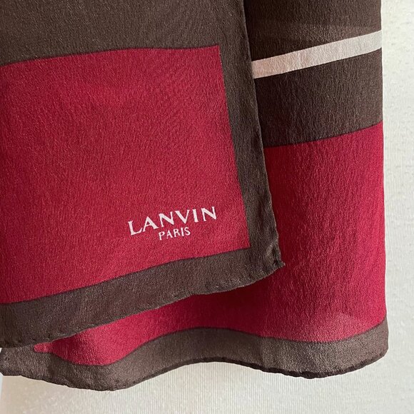 Vintage LANVIN Paris Silk Geometric Aztec Print Long Rectangular Scarf - Picture 6 of 6